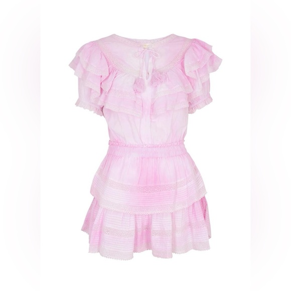 LoveShackFancy Pink Liv Printed Ruffled Cotton Mini Dress NWT - Picture 3 of 4